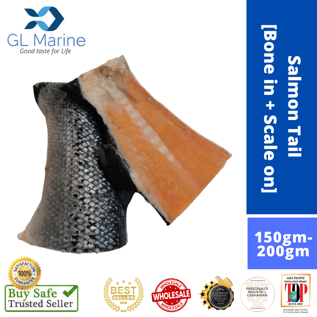 Premium Atlantic Salmon Tail [Bone in + Scale on] saiz 150/200gm/Tail